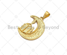 Load image into Gallery viewer, CZ Micro Pave Palace On Cresent Moon Shape Pendant/Charm, Sku#F1358C