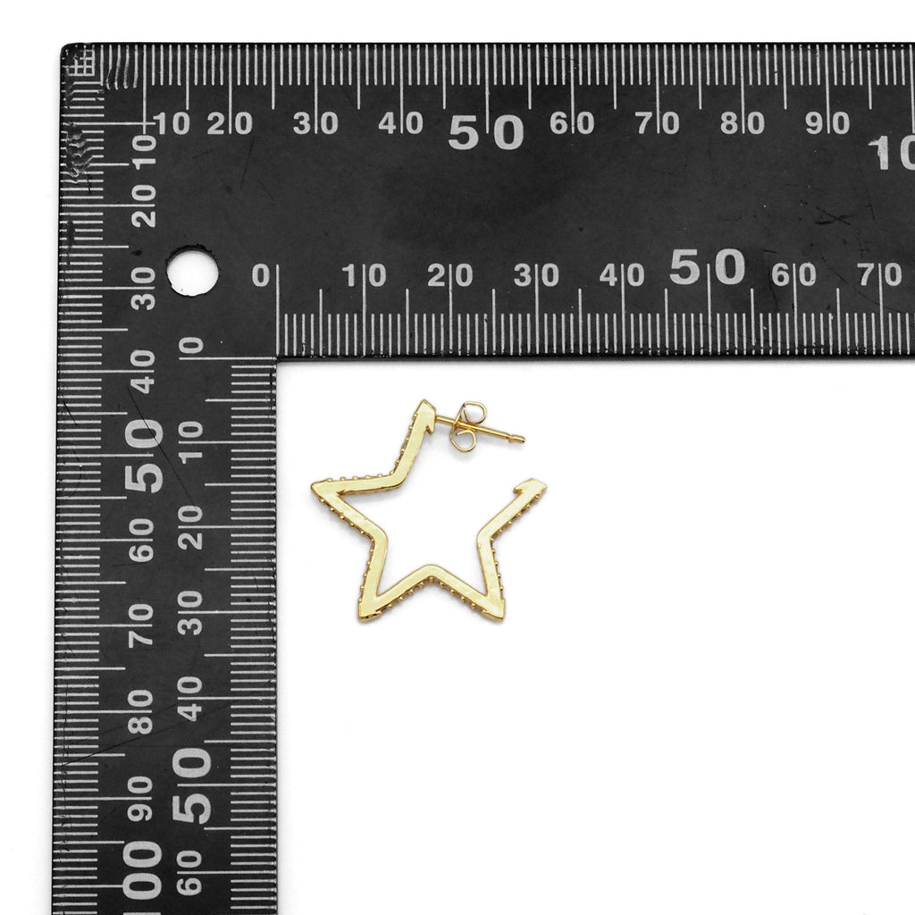 Gold Silver CZ Five Point Star Huggie Earrings, Sku#A124