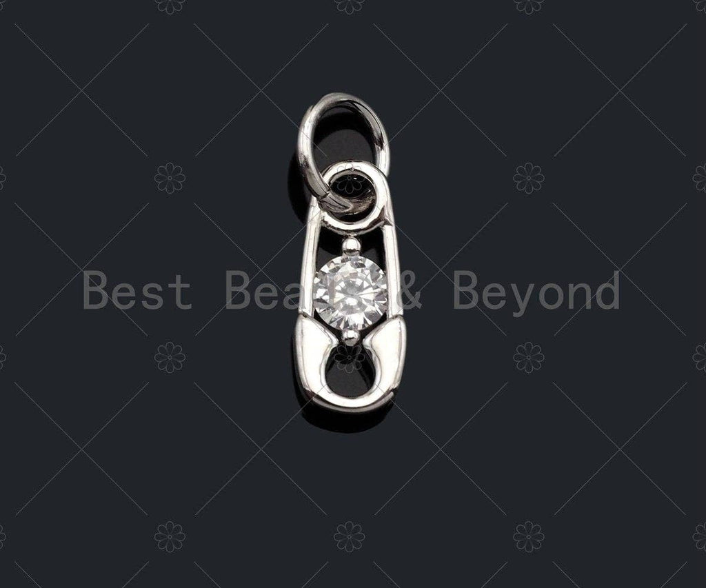 Clear CZ Micro Pave Safety Pin Shape Pendant,Cubic Zirconia