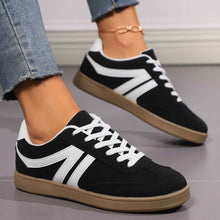 Load image into Gallery viewer, Women's Lace-Up Round Toe Flat Sneakers - PU Leather Casual Slip-On Walking Shoes