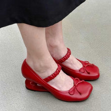 Load image into Gallery viewer, Women's Square Heel Leather Pumps with Bow Accent - Genuine Leather Mid Heel Shoes