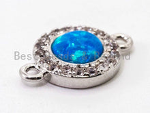 Load image into Gallery viewer, CZ Micro Pave Round connector/Link Finding, Blue Opal, CZ micro paved, Cubic Zirconia CZ Connector, 9x13mm, sku#A68