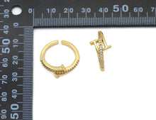 Load image into Gallery viewer, Clear CZ Gold T Wrap Adjustable Ring, Sku#X354