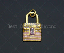 Load image into Gallery viewer, Lock Shape pink Pendant/Charm, Pink Mother-of-pearl Lock Pendant, Sku#LK73