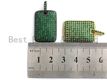 Load image into Gallery viewer, Green CZ Micro Pave Rectangle Tag Pendant/Charm, Cubic Zirconia Pendant, Pave Dog Tag, 18x27mm, sku#X49