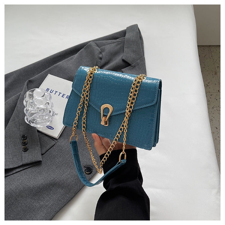 Crocodile-Print Chain Crossbody Bag