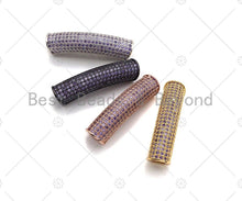 Load image into Gallery viewer, Violet CZ Micro Pave Half Full Pave Tube for Bracelet/Necklace, CZ Spacer Tube in Silver/Gold/Rose Gold/Black, Tube Beads, 38x8mm,sku#ML10