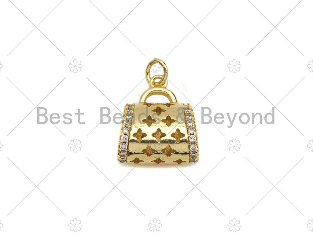 CZ Micro Pave 3D Shape Star Purse Handbag Pendant, Gold Purse Charm,  Gold Ladies handbag Charm,16x17mm, Sku#LK77