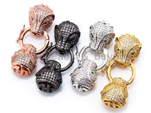 Load image into Gallery viewer, CZ Micro Pave Panther Leopard Head Box Insert Clasp,Cubic Zirconia Clasp,Leopard Head Connector, 12x40x12mm, sku#H103