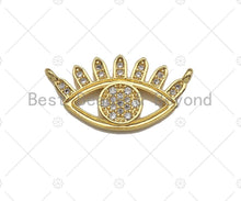Load image into Gallery viewer, Clear CZ Micro Pave Evil Eye With Long Eyelash Shaped Pendant/Charm, Sku#L300