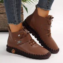 Load image into Gallery viewer, Women's Lace Up Platform Ankle Boots – Flat Platform PU Leather Booties