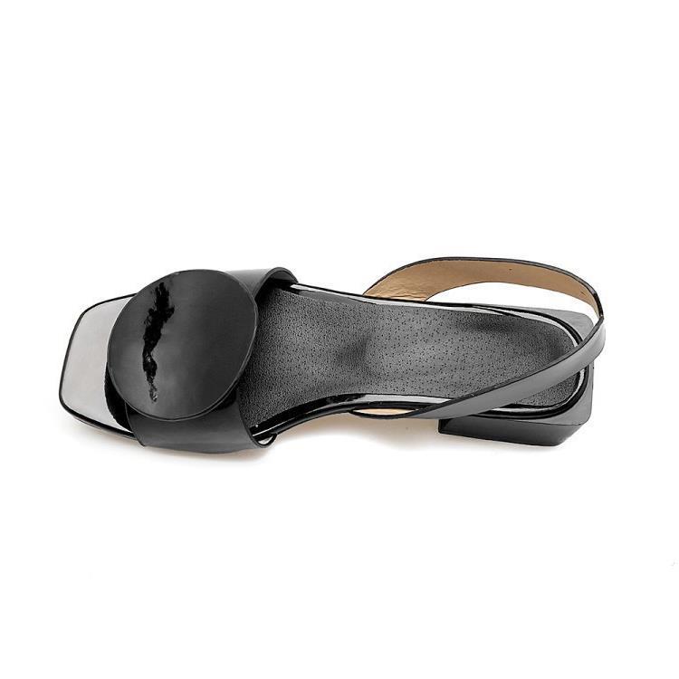 Women's Patent Leather Buckle Chunky Mid-Heel Open-Toe Sandals – Fish Mouth Heels
