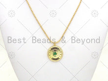 Load image into Gallery viewer, CZ Micro Pave Green Enamel Leaf  On Round Medallion Shape Pendant,18K Gold Filled Good Luck Charm, Necklace Bracelet Charm,25x28mm,Sku#LK380