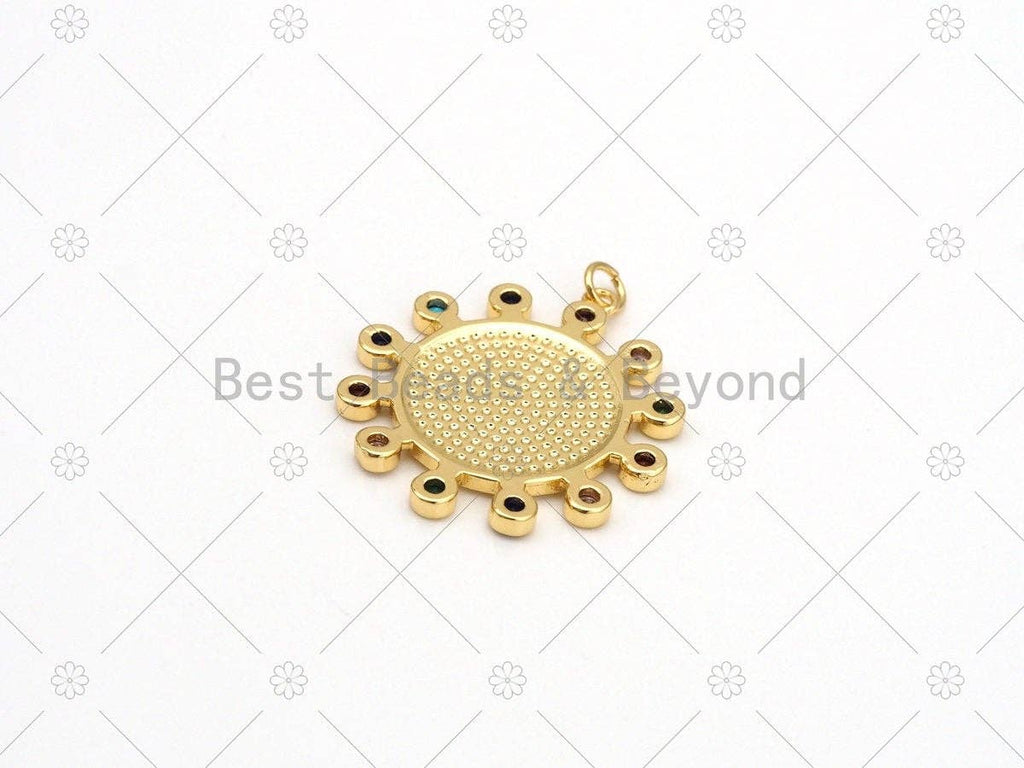 Colorful CZ Micro Pave Enamel Round Evil Eye On Coin Shape Pendant, 18K Gold Filled Evil Eye Charm, Necklace Pendant,30x33mm, Sku#LK481