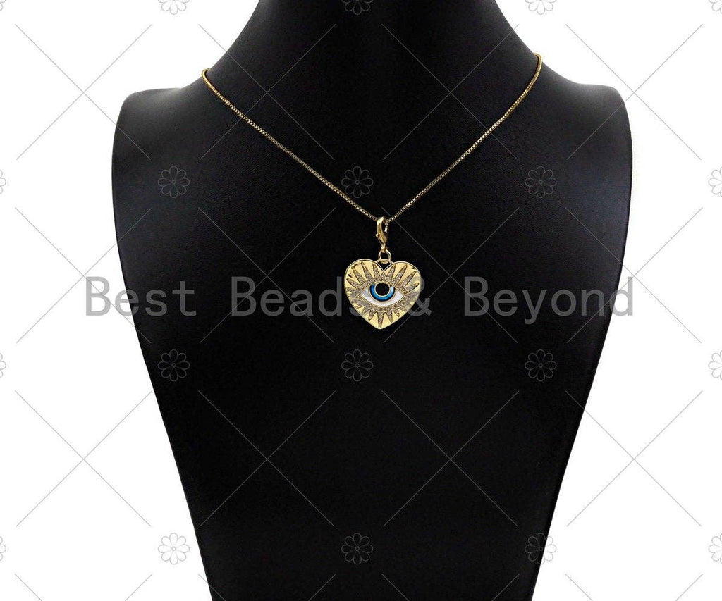 CZ Micro Pave 18k Gold Enamel Evil Eye On Heart Shape Pendan