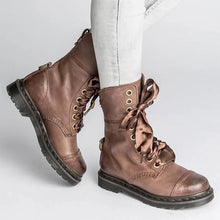 Load image into Gallery viewer, Women's British-Style Lace-Up Ankle Boots | Round Toe Flat Boots