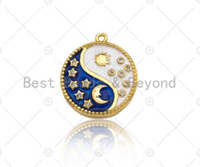 Load image into Gallery viewer, Enamel Cobalt White Yin Yang Pendant,Moon Star Sun Gold/Silver Pendant,Religious Enamel Jewelry,19x21mm,Sku#B129