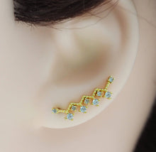 Load image into Gallery viewer, Gold CZ Ear Climber Earrings, Wave Earrings, Sku#B226