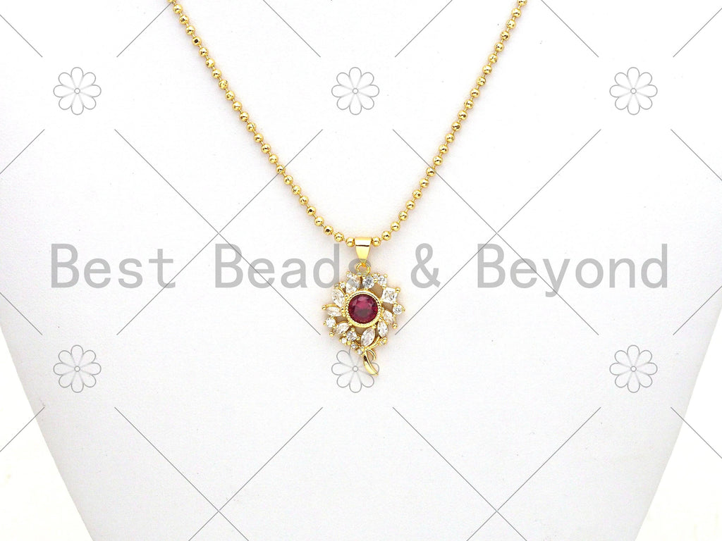 Big Fuchsia CZ Micro Pave Sunflower Shape Pendant, 18K Gold Filled Flower Charm, Big CZ Pave Pendant,17x24mm, Sku#LK373