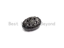 Load image into Gallery viewer, Black CZ Pave On Black  Micro Pave Oval Spacer Beads with Flower Pattern, Black CZ Pave Beads for Bracelet/Necklace, 12x17mm, sku#G416