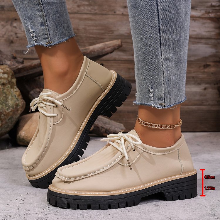 Women's Lace-Up British Striped Loafers | Cow Suede Leather Shoes
