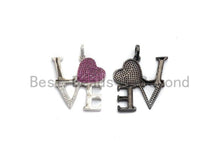 Load image into Gallery viewer, CZ Micro Pave Large Love Fuchsia Heart Pendant ,33x37mm, Cubic Zirconia Love Pave Pendant Beads, Pave Pendant, sku#F642