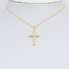 Load image into Gallery viewer, White Pearl Gold Silver Cross Shape Charm Pendant, Sku#LX740