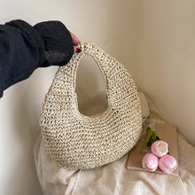 Load image into Gallery viewer, Straw Beach Tote Bag - Crescent Shape Summer Handbag for Women