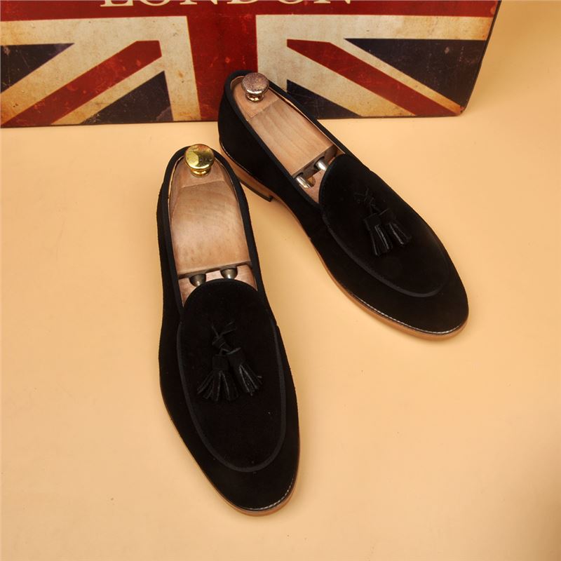 Men's Classic British Pointed Toe Slip-On Loafers - Genuine Leather Dress Shoes