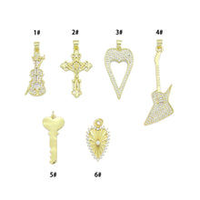 Load image into Gallery viewer, Gold Violin Guitar Cross Heart Key Charm Pendant,Sku#LK1257