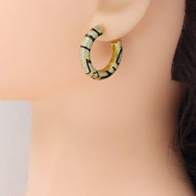 Load image into Gallery viewer, Gold Silver Black Enamel Print Hoop Earrings, Sku#A367