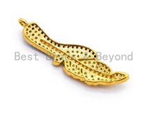 Load image into Gallery viewer, Dual Color Plated, CZ Micro Pave Leaf/Feather Pendant, Cubic Zirconia Pendant, 10x36mm, 1pc, SKU#F350