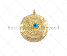 Load image into Gallery viewer, CZ Micro Pave Turquoise Blue Evil Eye On Round Coin Pendant,Cubic Zirconia Medallion Charm, Necklace Bracelet Pendant,30x33mm, Sku#L428
