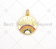 Load image into Gallery viewer, Colorful CZ Micro Pave Rainbow On Round Coin Shape Pendant,18K Gold Filled Medallion Charm, Necklace Bracelet Pendant,14x17mm,Sku#LK375