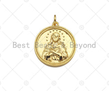 Load image into Gallery viewer, Dianty Embossment Virgin Mary On Round Coin Shape Pendant/Charm,Dainty Medallion Charm, Necklace Bracelet Charm Pendant,19x21mm, Sku#L510