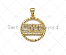 Load image into Gallery viewer, 18k Shiny Gold Love On Round Ring Charms, Gold Ring Charms,Gold Pendant, Round Necklace Charms, 18x20mm, Sku#LK147