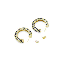 Load image into Gallery viewer, Gold Silver Black Enamel Print Hoop Earrings, Sku#A367