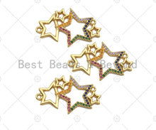 Load image into Gallery viewer, Colorful CZ Micro Pave Star Charm/Pendant, Bracelet Charm ,Star Pave Pendant, Multi Stars Connector,Gold plated Star ,18x30mm, Sku#LK112