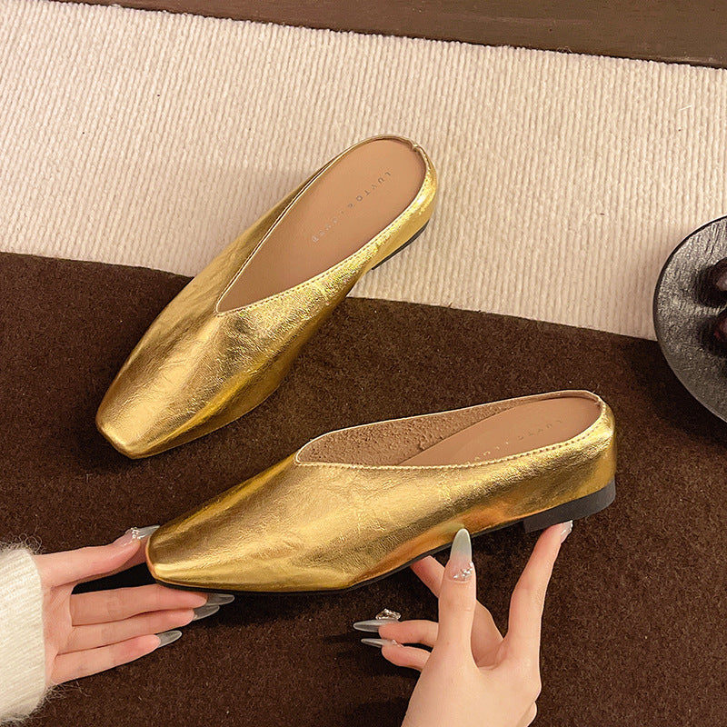 Women's Retro Low-Cut Soft-Sole Casual Flat Shoes | PU Leather Round Toe Work Shoes