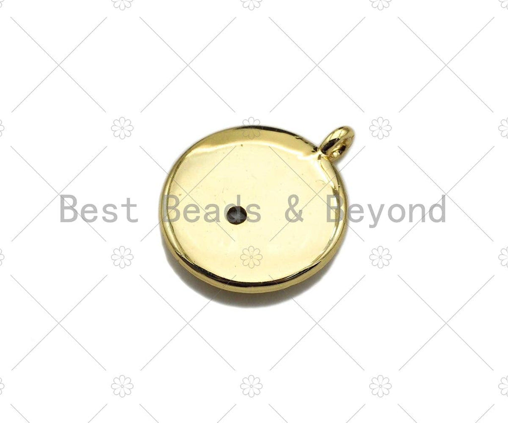 Clear CZ Micro Pave Evil Eye on Disc Pendant/Charm, Lucky Eye Cubic Zirconia Pendant, Real Gold Plated Charm Pendant,15x18mm,Sku#L304