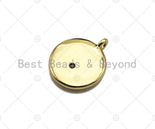 Load image into Gallery viewer, Clear CZ Micro Pave Evil Eye on Disc Pendant/Charm, Lucky Eye Cubic Zirconia Pendant, Real Gold Plated Charm Pendant,15x18mm,Sku#L304