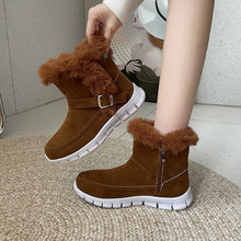 Load image into Gallery viewer, Women's Winter Snow Boots - Warm Plush Ankle Boots with Buckle Design