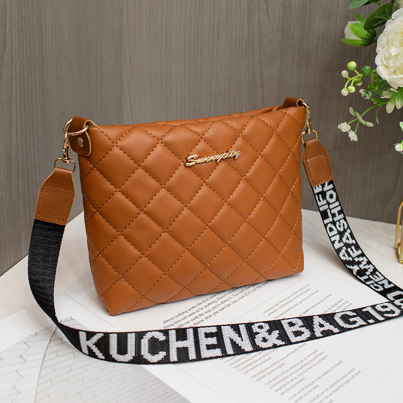 Women's Quilted Chain Crossbody Bag | Embroidered Chain Strap Shoulder Purse