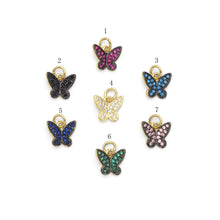 Load image into Gallery viewer, Colorful CZ Gold Butterfly Charm, Sku#LD418