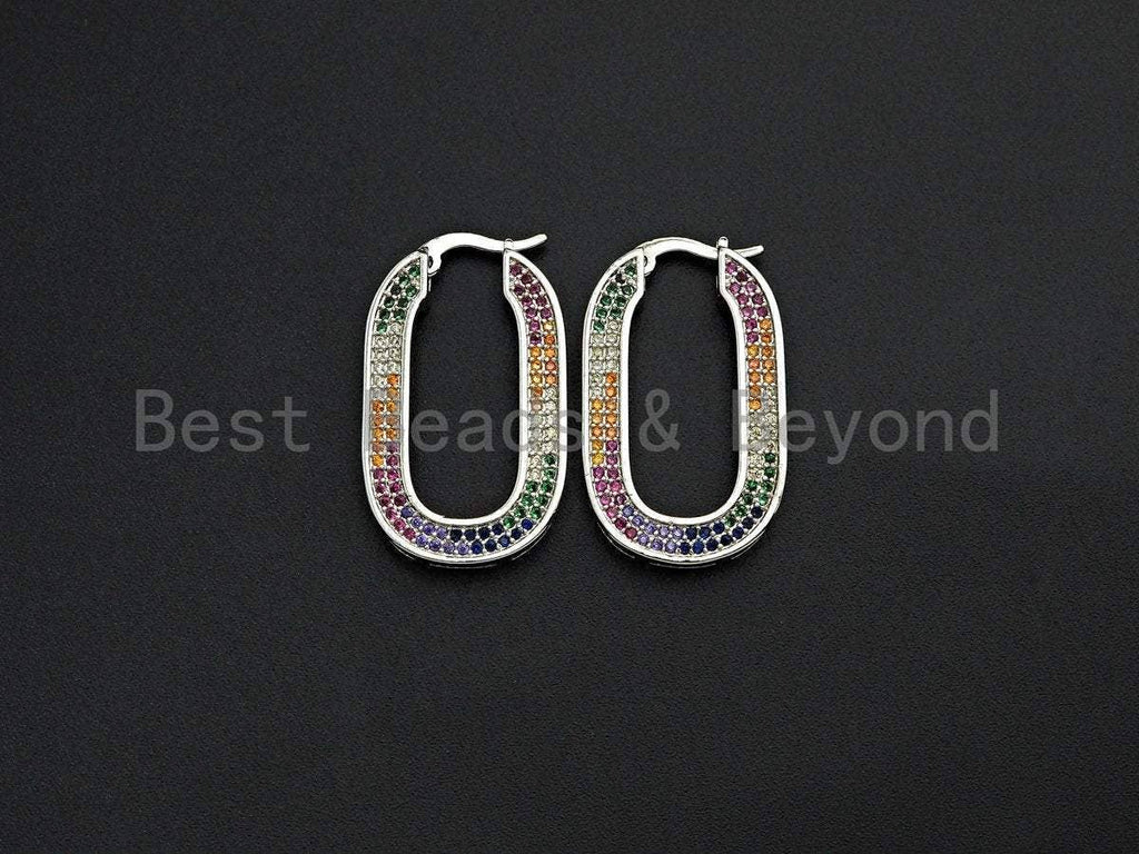 Colorful CZ Huggies Oval Shape Loop Earrings,  Sku#J248