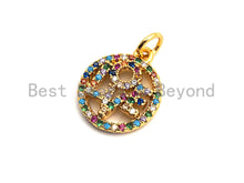 Load image into Gallery viewer, CZ Colorful Micro Pave Round With LOVE Pendant, Round Shaped Pave Pendant, Gold plated, 13x15mm, Sku#F840