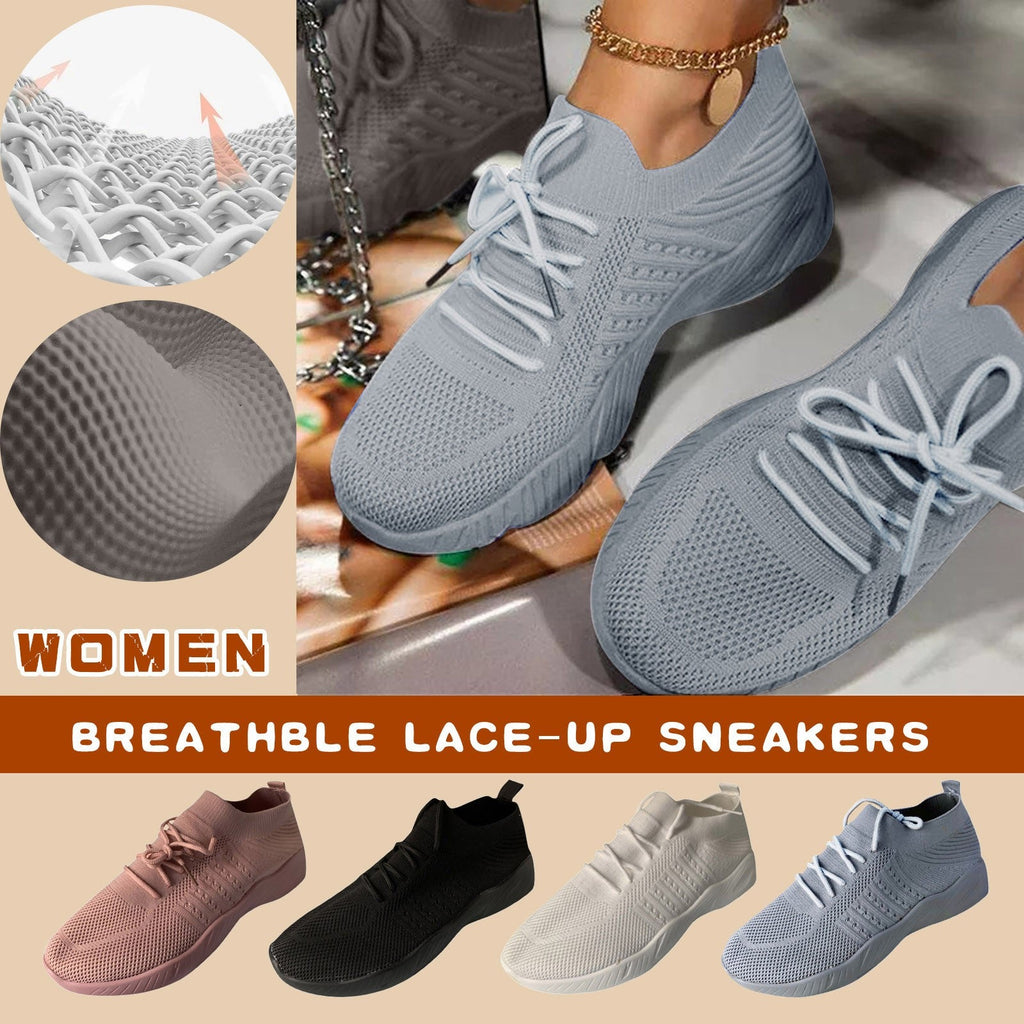 Women's Platform Sneakers | Breathable Flying Knit Lace-Up Walking Shoes