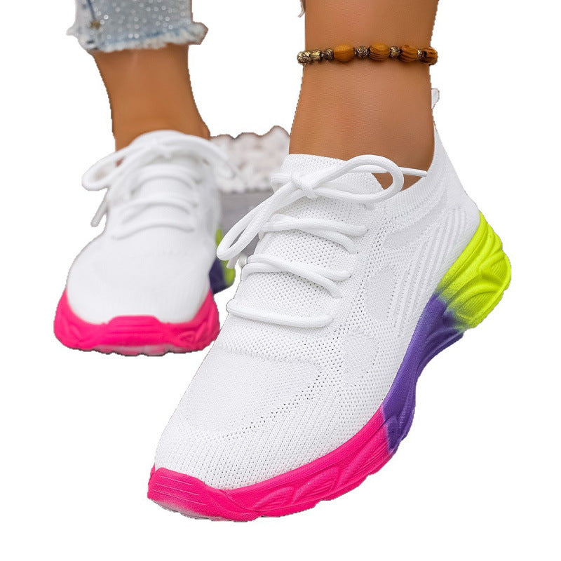 Women's Breathable Mesh Casual Flats - Lightweight Round Toe Lace-Up Shoes