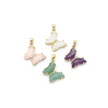 Load image into Gallery viewer, Gold Natural Gemstone Butterfly Charm Pendant, Sku#FH222