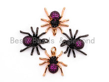 Load image into Gallery viewer, CZ Micro Pave Fuchsia SPIDER Charm Pendant, Cubic Zirconia Inspired Insect Pendant,Gold/Rose Gold/Silver/Black,17x19x5mm,SKU#F448